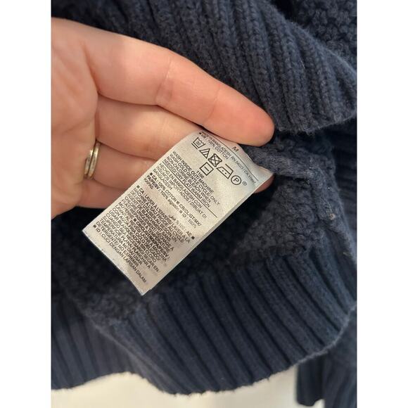 Old Navy Cozy Cable-Knit Cotton Sweater Mens Medium Navy Blue Fisherman Crewneck - Picture 6 of 7